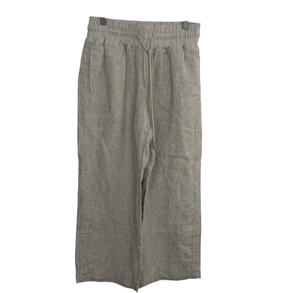 Quince Pants Womens Small Beige Euoropean Linen Wide Leg Drawstring Elastic 26